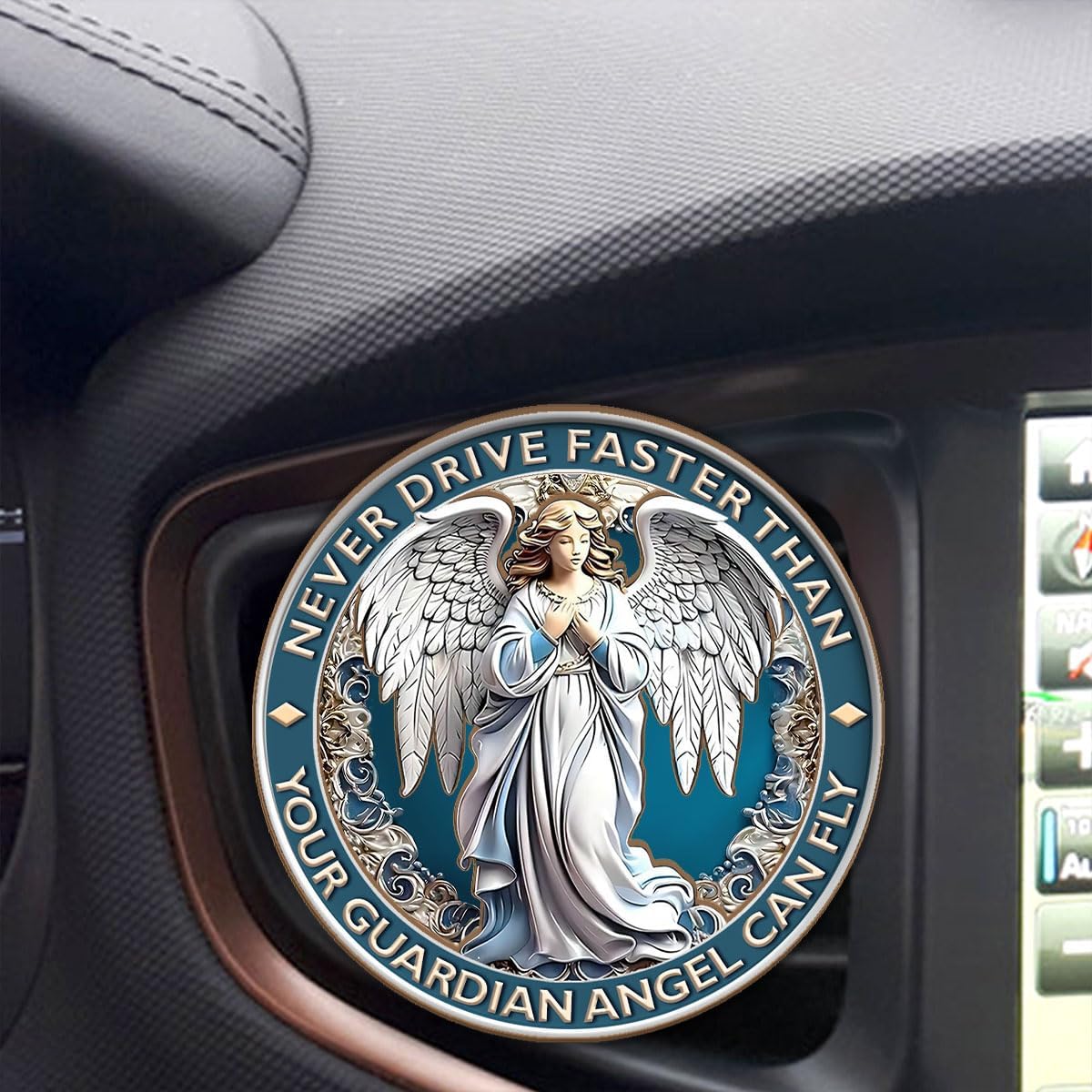 Jesuspirit Personalized Car Visor Clip – Guardian Angel Visor Clip, Our Lady of Guadalupe, Christian Car Accessories, New Driver & Religious Gifts (Never Drive Faster Than Your Guardian Angel)