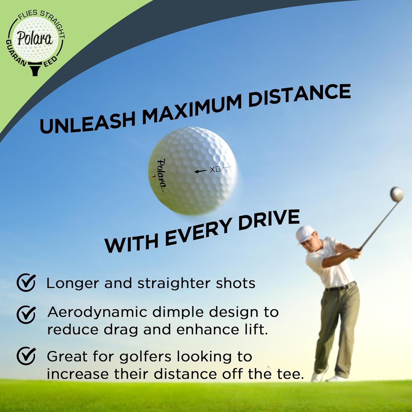 Polara Golf Self-Correcting Golf Balls – Soft Feel, Anti-Slice & Hook Correction, Exceeds USGA Limits, Dimple Pattern, High-Performance Balls for Men & Women