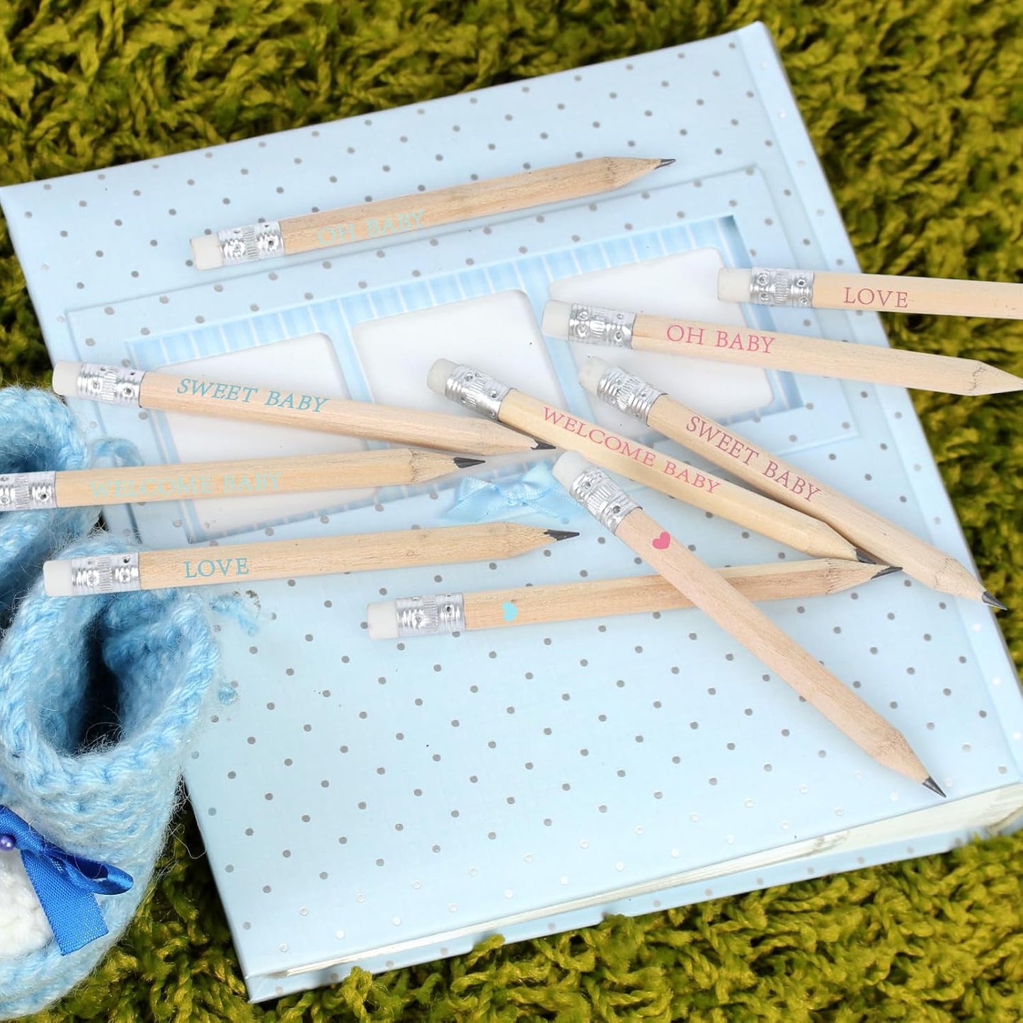 100 Sets Blue Baby Shower Pencils Gifts Bulk for Guest Golf Half Pencils Baby Shower Game Sharpened Mini Pencil with Eraser It's A Boy Gender Reveal Party Favors