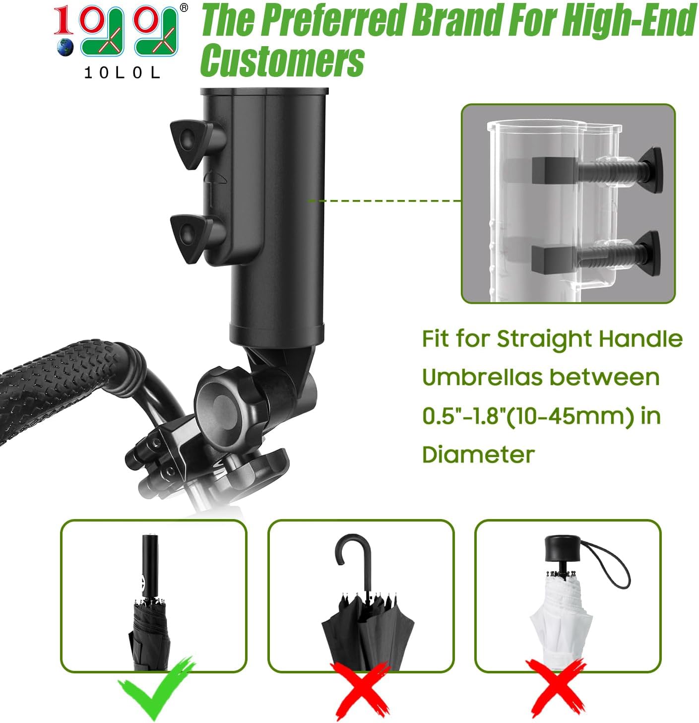 10L0L Heavy Duty Golf Push Cart Umbrella Holder, Aluminium Alloy Base Super Strong Windproof, Universal Umbrella Stand for Mobility Scooter, Stroller, Wheelchair, Beach Chair