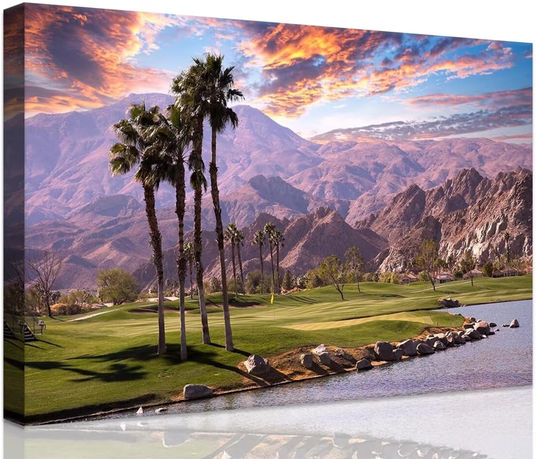 Golf Course at Sunset in Palm Wall Art Prints USA California Picture Canvas Wall Decor for Home Living Room Bedroom Bathroom Framed Artwork Ready to Hang(24''H x 36''W)