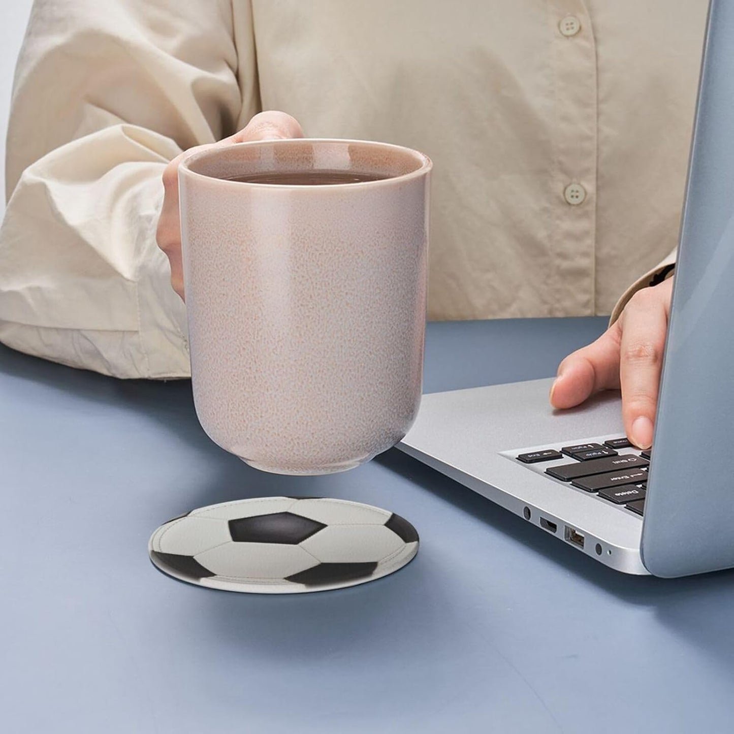 6 Pcs Soccer Drink Coasters with Holder Coasters for Drinks Coffee Table Home Decor Housewarming Gift