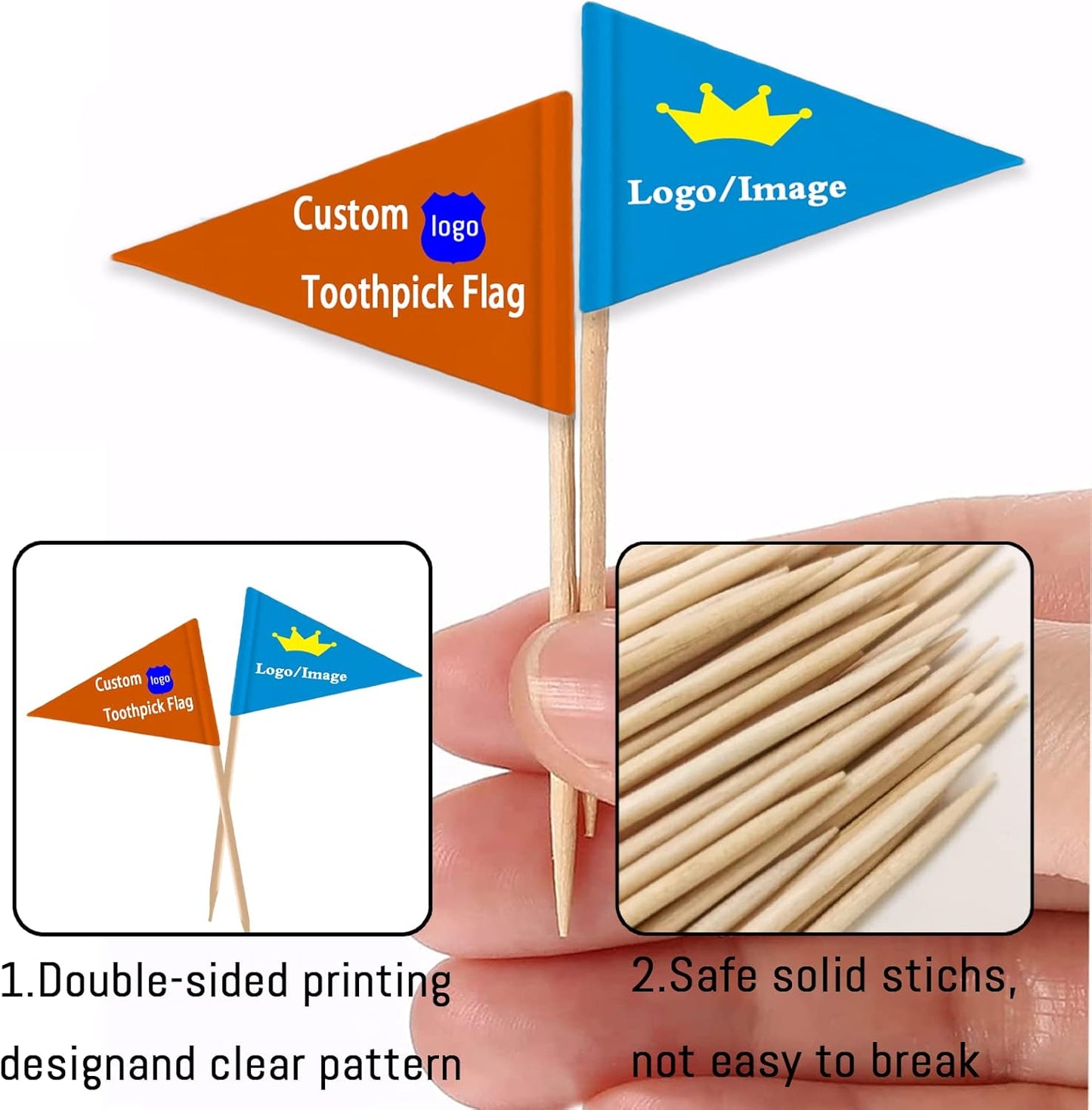 Custom Toothpick Flags with Logo/Photo 100Pcs, Personalized Cheese Markers for Hamburger Cupcakes Toppers Party Decoration Food Labeling -Triangular