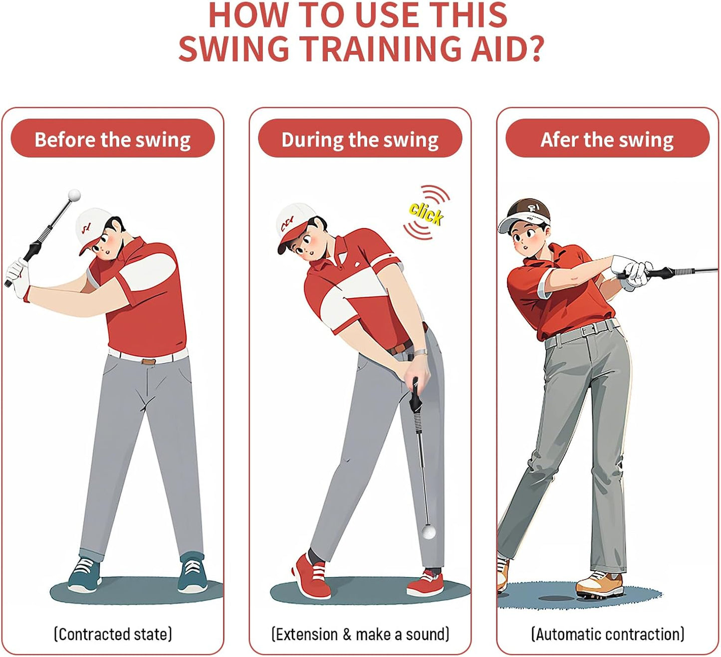 Retractable Golf Swing Trainer, Golf Grip Trainer, Golf Training Aid for Warm-Up, Golf Swing Training Aid, Grip Trainer Golf Club, Strength & Tempo Training for Chipping Hitting