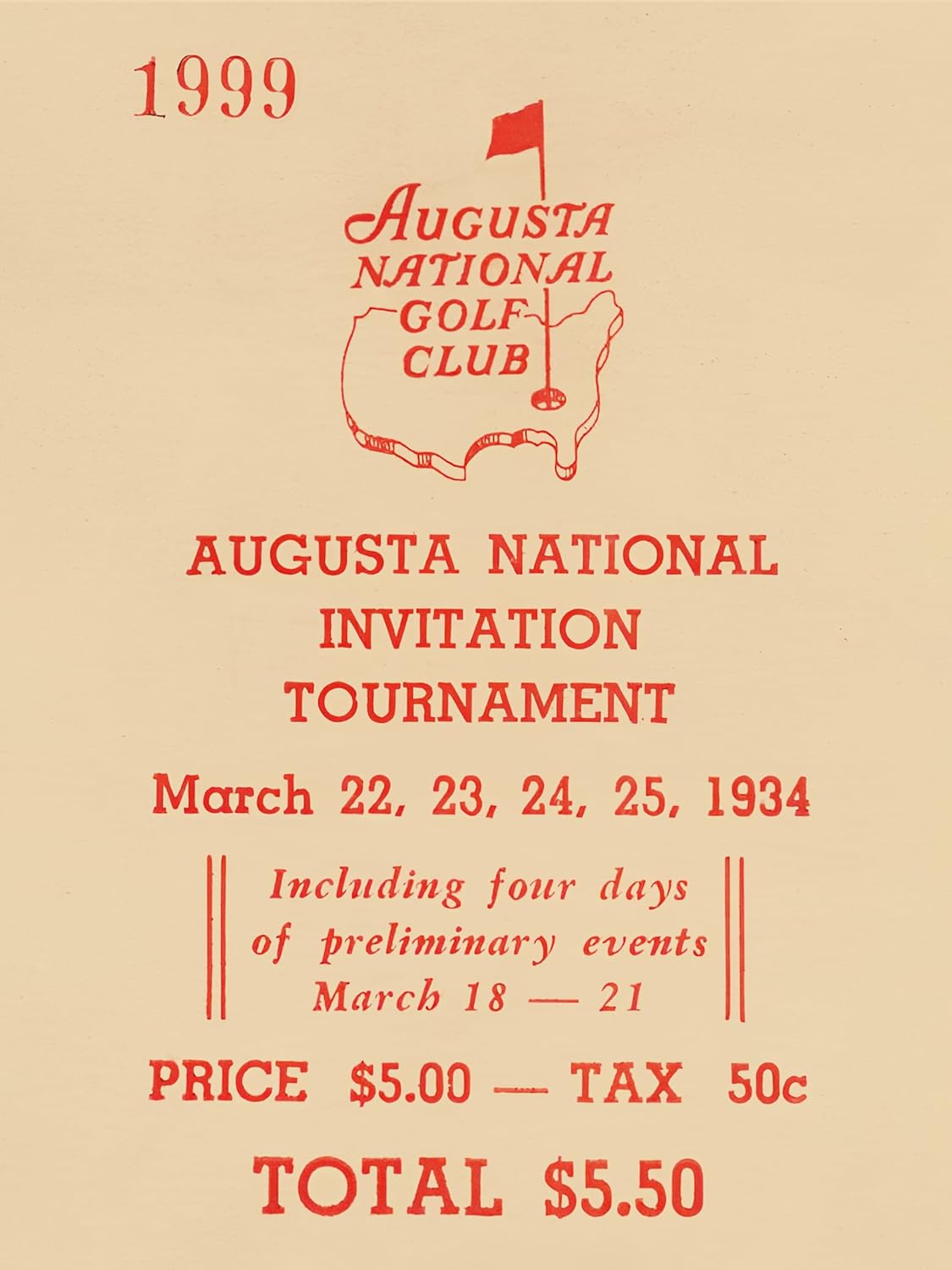 Framed Vintage Golf Wall Decor, Masters Golf Augusta National 1934 Tournament Wall Art Canvas Poster for Living Room Bedroom Office Decorations (12" x 16", Unframed)