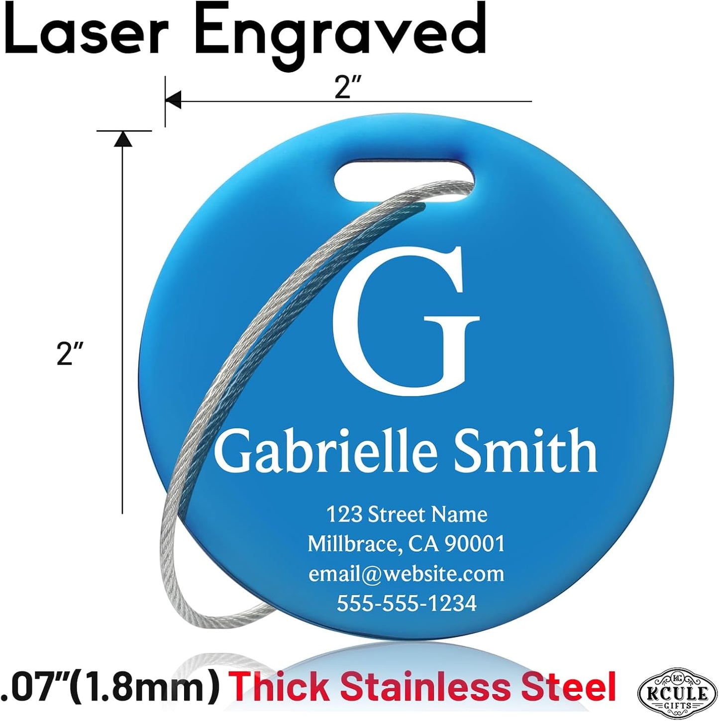 Customized Stainless Steel Luggage Tags: Personalize Your Suitcases, Backpacks, and Bags with Your Text (Blue)