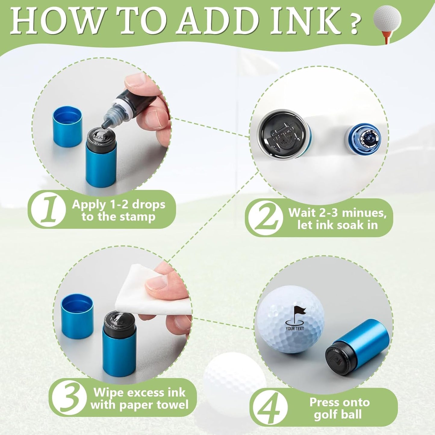 Custom Golf Ball Stamp Marker, Quick-Dry Self-Inking Golf Ball Personalized Stamp with Logo Monogram, Reusable Waterproof Golf Ball Marking Gift for Men Golfer & Dad Husband, Golf Balls Stamp