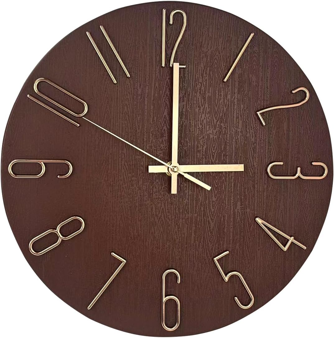 Wall Clock, Silent Clock, Wall Clocks Battery Operated， 12 inch Modern Wall Clock, Suitable for Offices, Living Rooms, Kitchens, Homes, Schools (Retro Brown Without Second Hand)