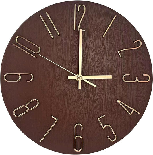 Wall Clock, Silent Clock, Wall Clocks Battery Operated， 12 inch Modern Wall Clock, Suitable for Offices, Living Rooms, Kitchens, Homes, Schools (Retro Brown Without Second Hand)