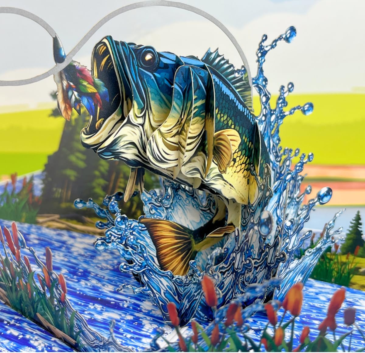 4BO Pop Up Fathers Day Card Fishing, 3D Bass Fishing Birthday Card For Husband, Dad, Men, Dad, Son, Brother, Grandpa; Fish Gilfts for Father's Day, Retirement, Thank You, Retirement