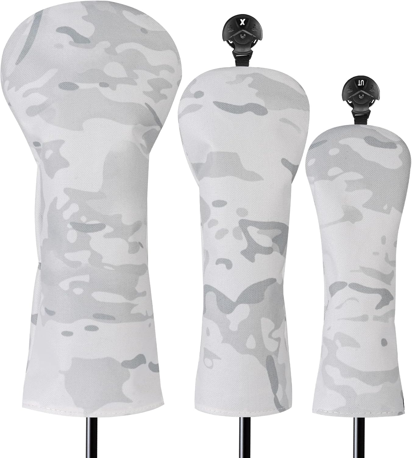 3 Pack Camouflage Golf Club Head Covers for Driver, Fairway Woods and Hybrid with Rotatable Number Tag