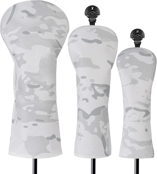 3 Pack Camouflage Golf Club Head Covers for Driver, Fairway Woods and Hybrid with Rotatable Number Tag