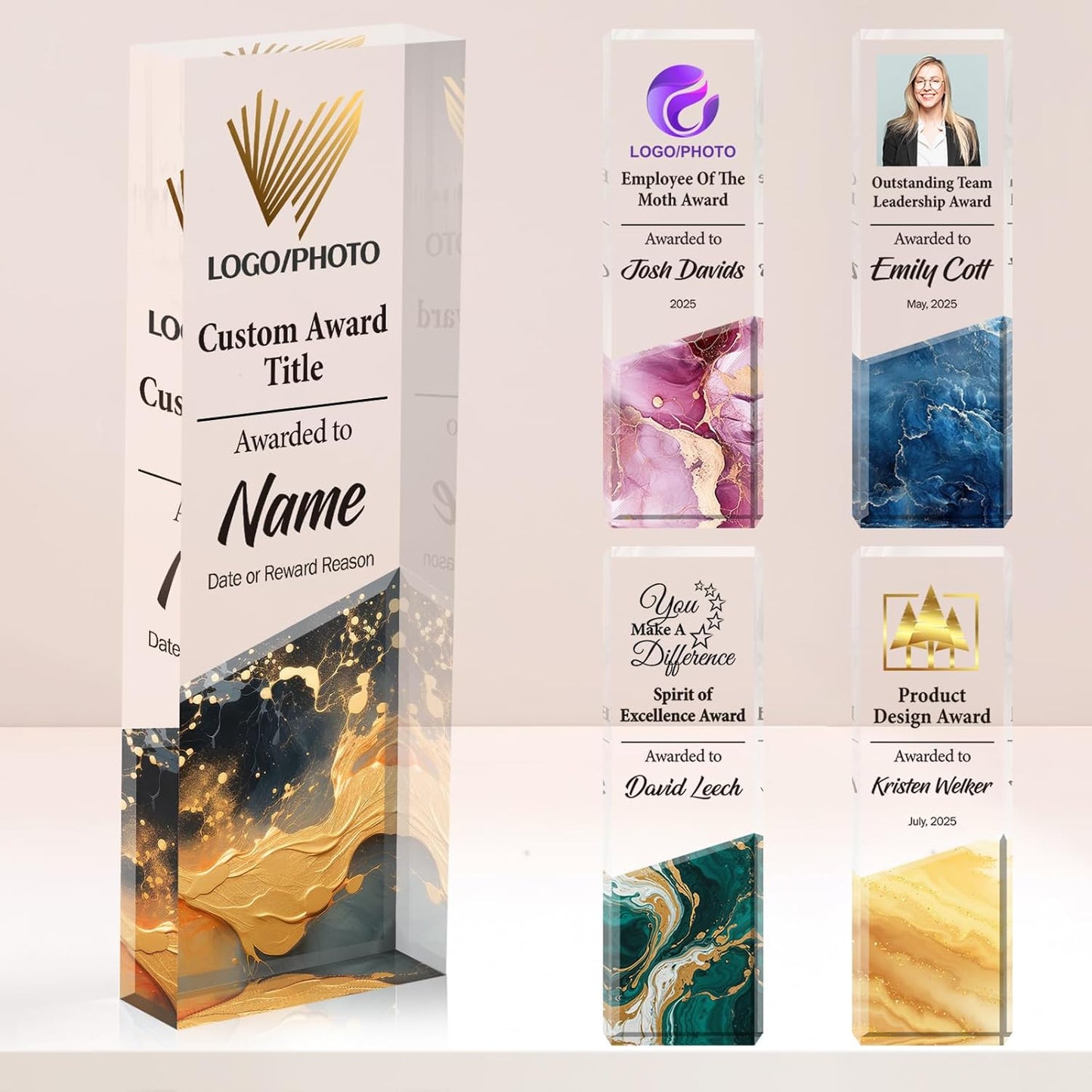 Personalized Acrylic Trophy Award | Custom Trophy Plaque with Logo Photo for Activities | Employee Appreciation Gifts, Coworker Boss Gifts | Sports Trophies