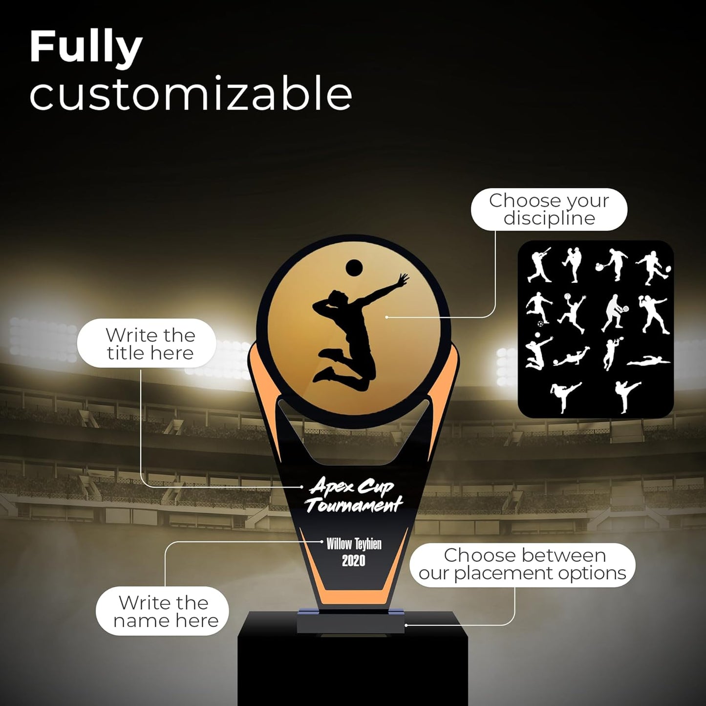 Personalized Acrylic Trophy Award for Activities I Custom Trophy Plaque I Customizable Awards and Trophies I Customize Your Employee Appreciation Gifts (F. Sport Award)