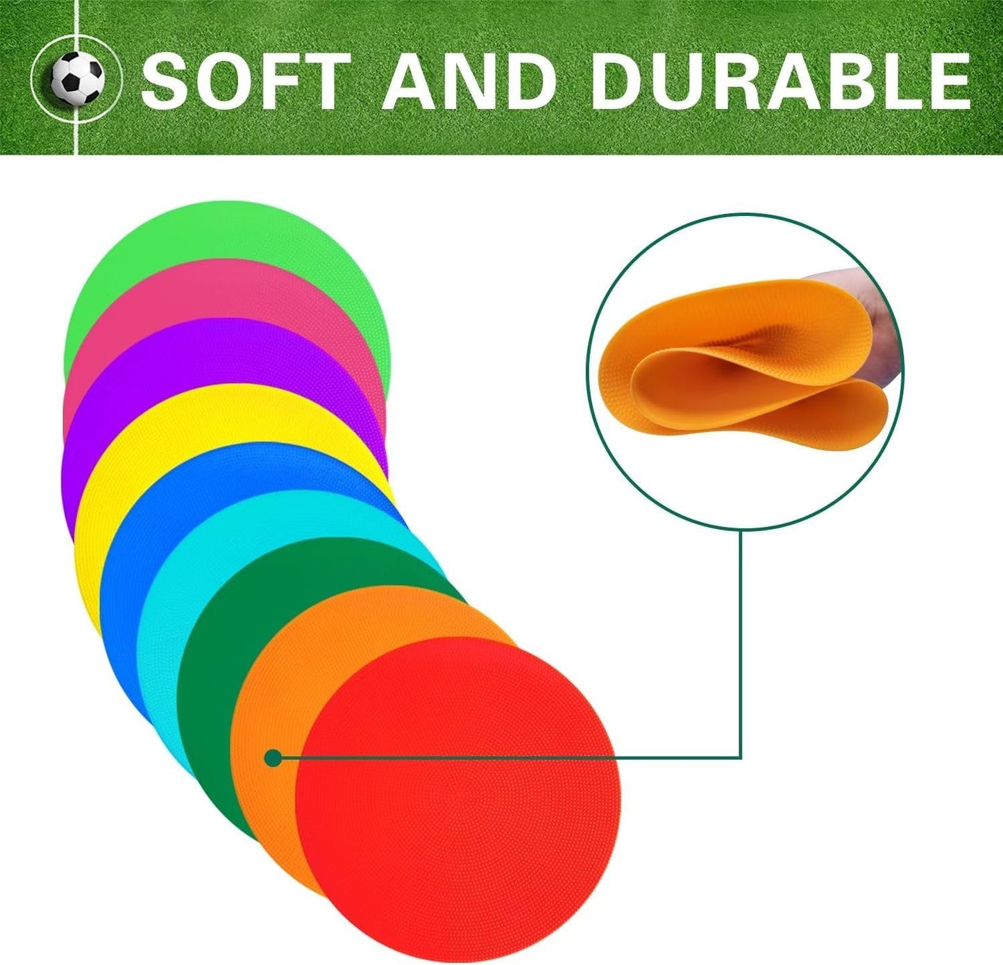 Poly Spot Markers 10 inch 12 Pcs Non-Slip Rubber Agility Training Markers Floor Dots Flat Field Cones for Football, Soccer, Basketball, School Exercise Drills, Dance Practice