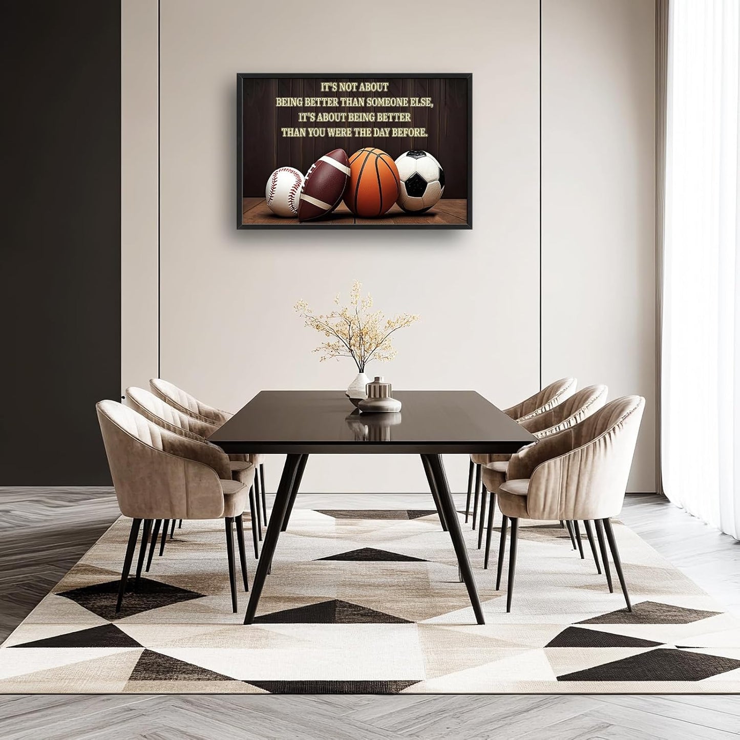 Large Basketball Soccer Framed Wall Art for Living Room Baseball Football Pictures Sports Inspirational Quotes Canvas Painting Prints for Boys Bedroom Artwork Decoration Gifts for Boys Men 36x24 inch