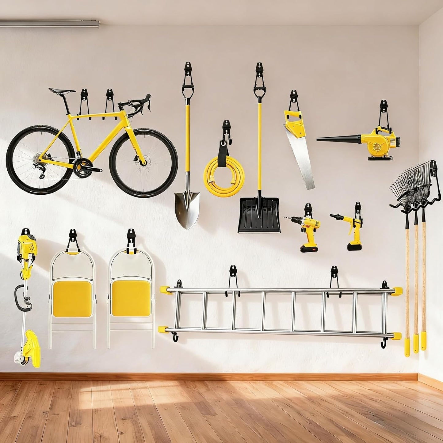 6 Pack Garage Hooks Heavy Duty with Anti-Slip Coating, Steel Utility Ladder Hooks for Hanging Garden Tools, Hoses, Ropes, Bikes and More (5.3in)