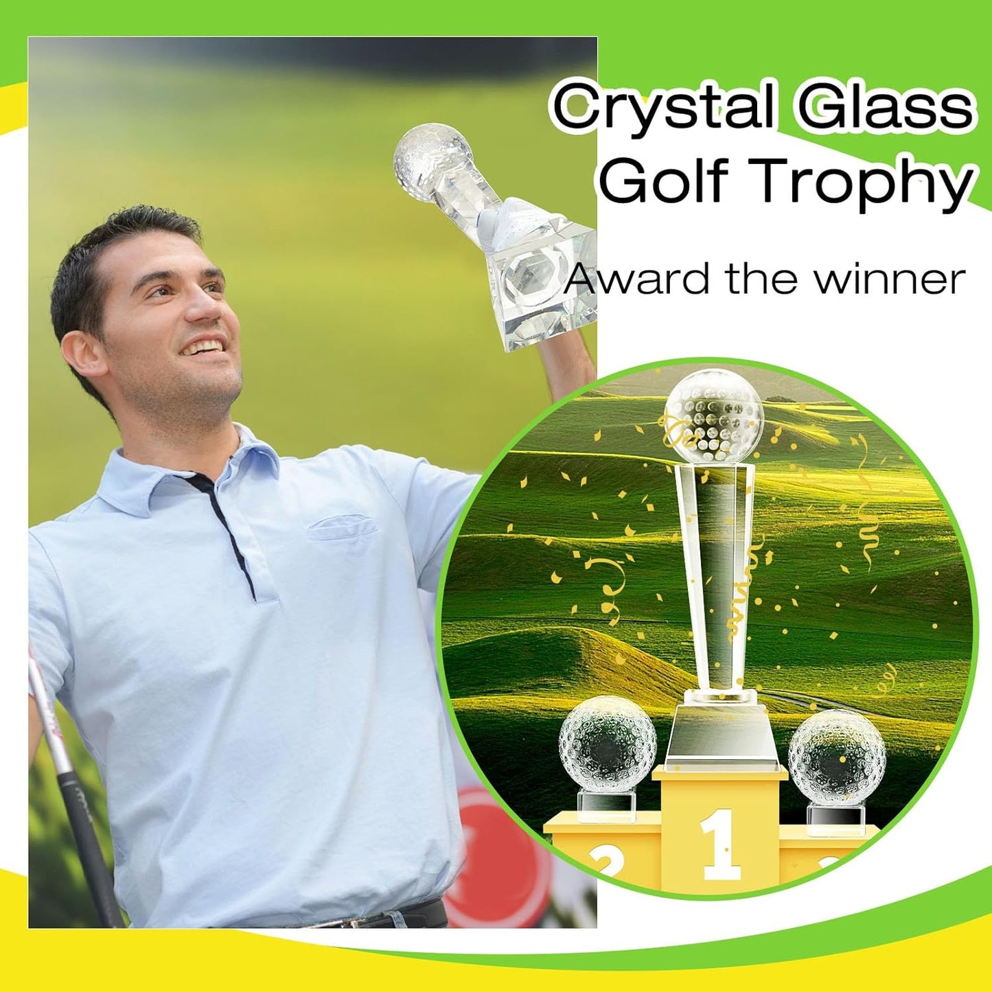 Libima 4 Pcs Golf Trophy 2 x 2.6 Inch Crystal Glass Trophy Award with Display Stand Base and Elegant Gift Box 9.1 x 2.8 Inch Golf Tournament Prizes Golf Ball Statue for Adults Sports Table Decor