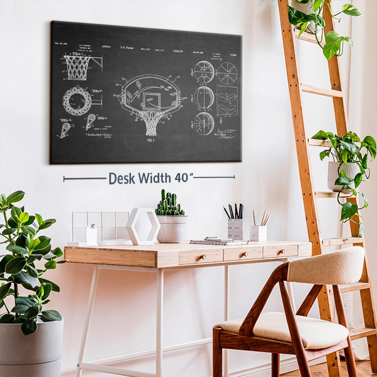 ElephantStock Basketball Patents Canvas - 1 Panel Sports Patent Wall Art Decor - Sports Decorations for Boys Room - Wall Art and Office Decor - 45" X 30"