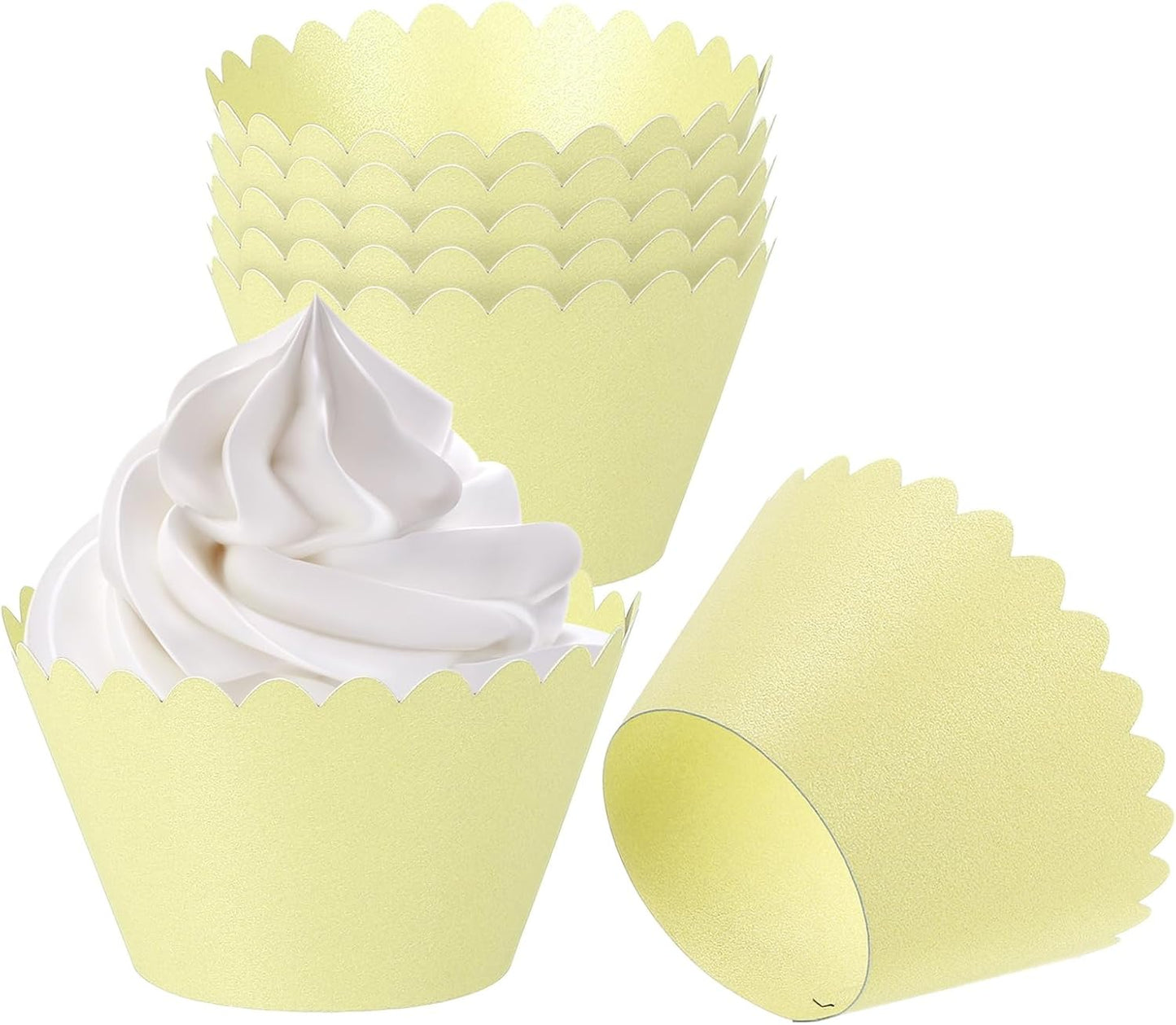 PATIKIL Cupcake Wrappers Paper, 50 Pack Baking Cups Standard Wave Decoration for Anniversary Birthday Weddings and Parties, Light Yellow