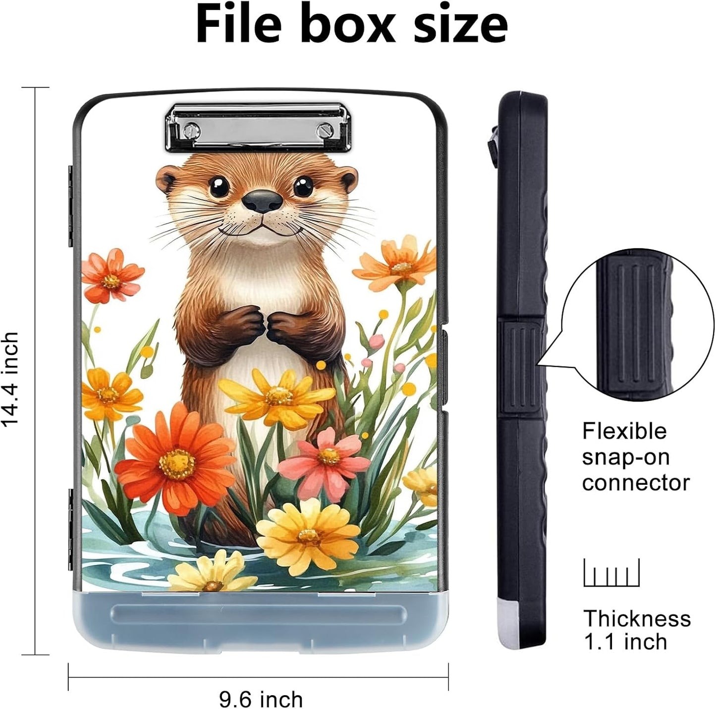 Clipboard with Storage - Large Capacity,Nursing Clipboard with Pen Holder,Heavy Duty,Plastic Side-Opening Folder for Teacher,Nurse - Sea Otter Flowers