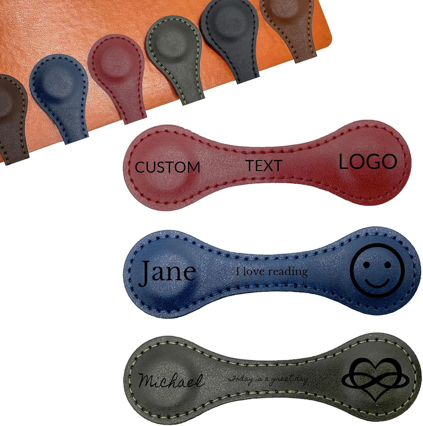 Customized Leather Magnetic Bookmarks for Man Women Personalized Engraved Text Book Marker Clips Gift for Book Lover Kids Readers
