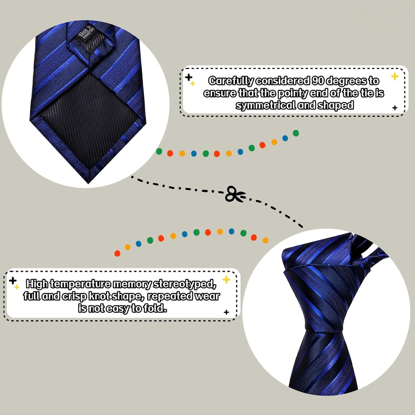 Barry.Wang Designer Classic Ties for Men Set Formal Pocket Square Cufflink Check Plaid