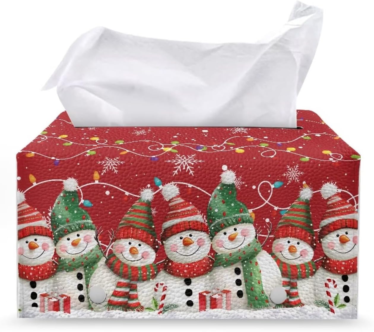 Christmas Large Tissue Box Cover Rectangle Cute Snowman Tissue Box Holder for Bathroom Soft PU Leather Toilet Tissue Holder Waterproof Christmas Decorations for Home