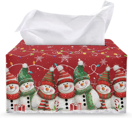 Christmas Large Tissue Box Cover Rectangle Cute Snowman Tissue Box Holder for Bathroom Soft PU Leather Toilet Tissue Holder Waterproof Christmas Decorations for Home