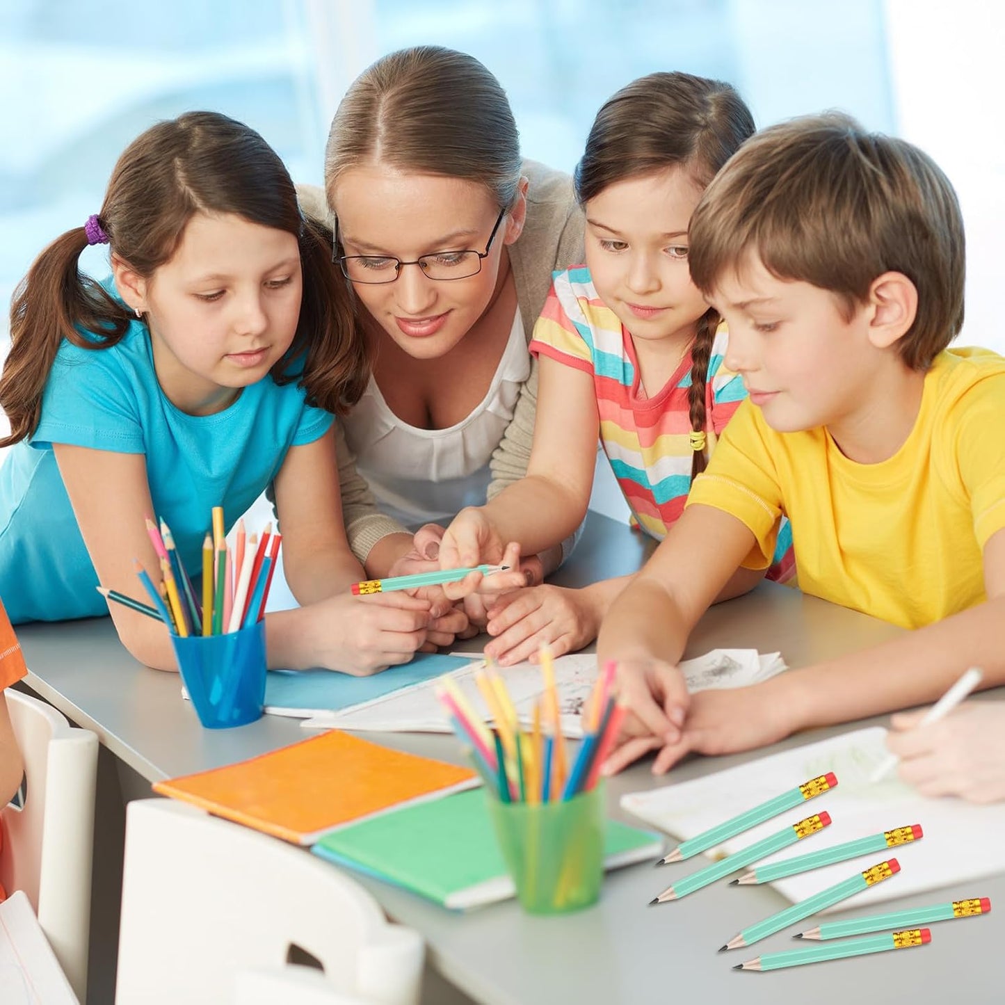 Outus 144 Pcs Mini Golf Pencils Bulk Half Pencils with Eraser #2 HB Pre Sharpened for Party Favors Office Supplies 4 Inch(Sage Green)