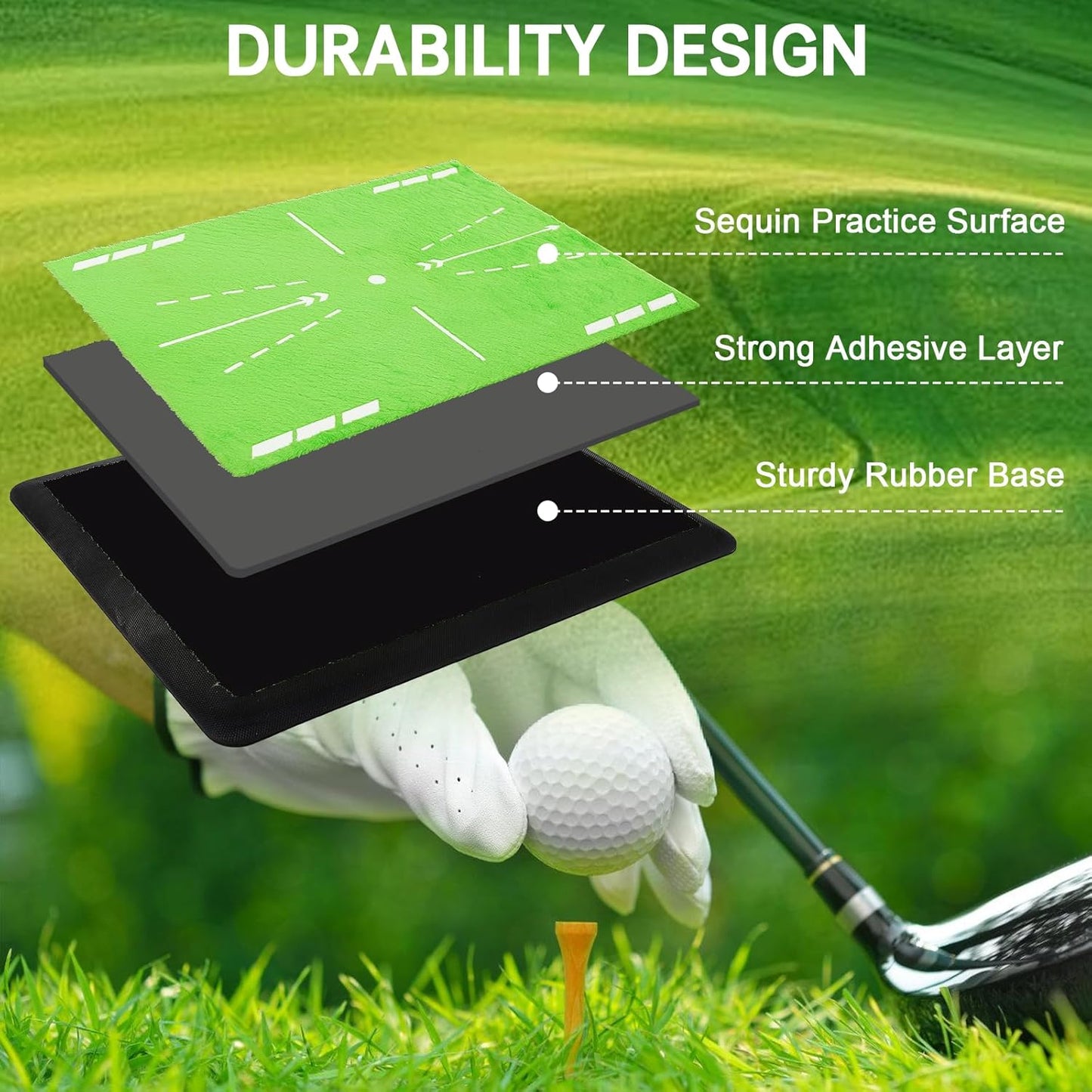 Large Golf Hitting Mat, 17.3"x13.4" Practice Mat with Swing Path Detection, Shock Absorption & Heavy-Duty Non-Slip Base for Indoor/Outdoor Use - Ideal Golf Gift for All Levels