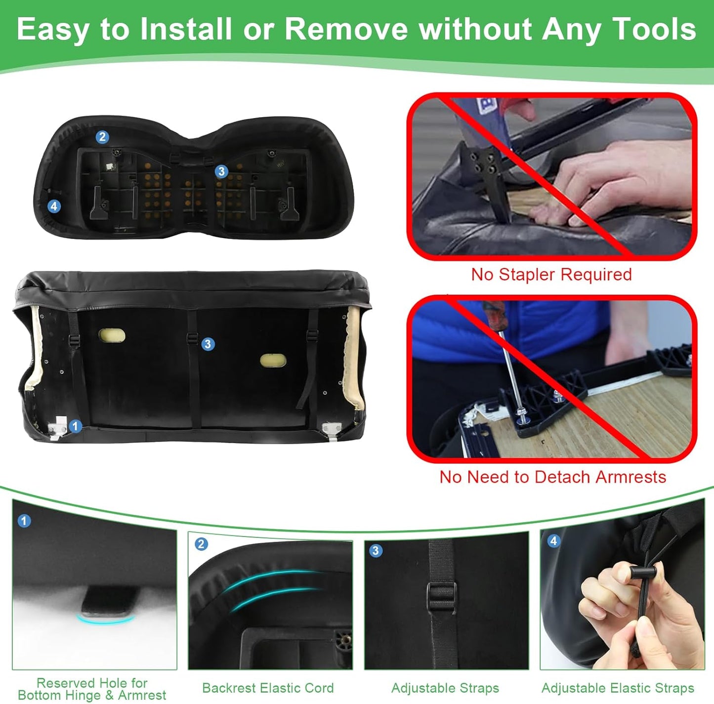 Club Car Precedent Seat Cover, Golf Cart Front Seat Covers Set Fit for Precedent 2004-Up/Tempo 2017-Up/Onward 2017-Up OEM Ordinary Seat Cushion, Thick Vinyl Leather Comfortable Breathable