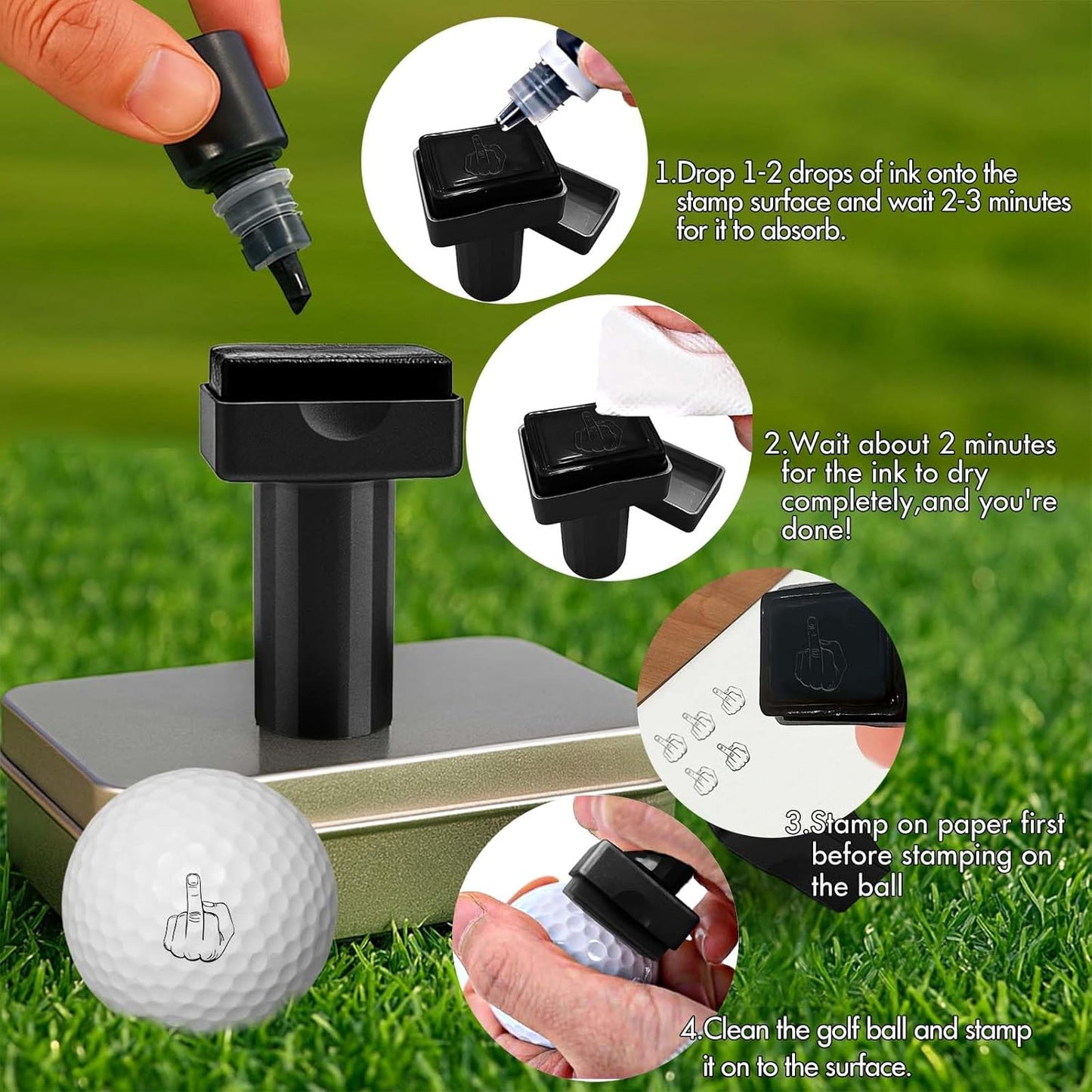Lihome Golf Ball Stamp Personalized - Durable Waterproof Reusable Ink Stamper, Custom Golf Gift for Men, Dad, Retirement, Father's Day, Birthday & Christmas