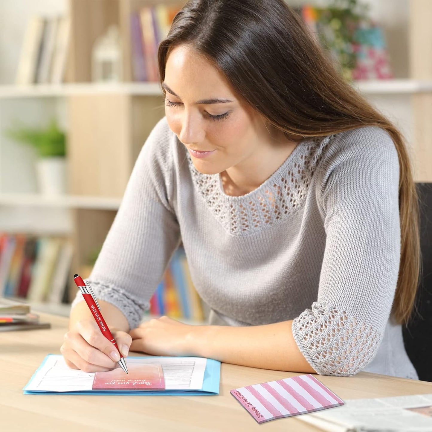 Geyee 24 Pcs Inspiration Sticky Notes with Funny Pens Fun Notepads for Adults Coworkers Nurse 3 x 4 Inch to Do List Notepads with Sayings Pen for Lab Week Gifts Teacher Office Supplies