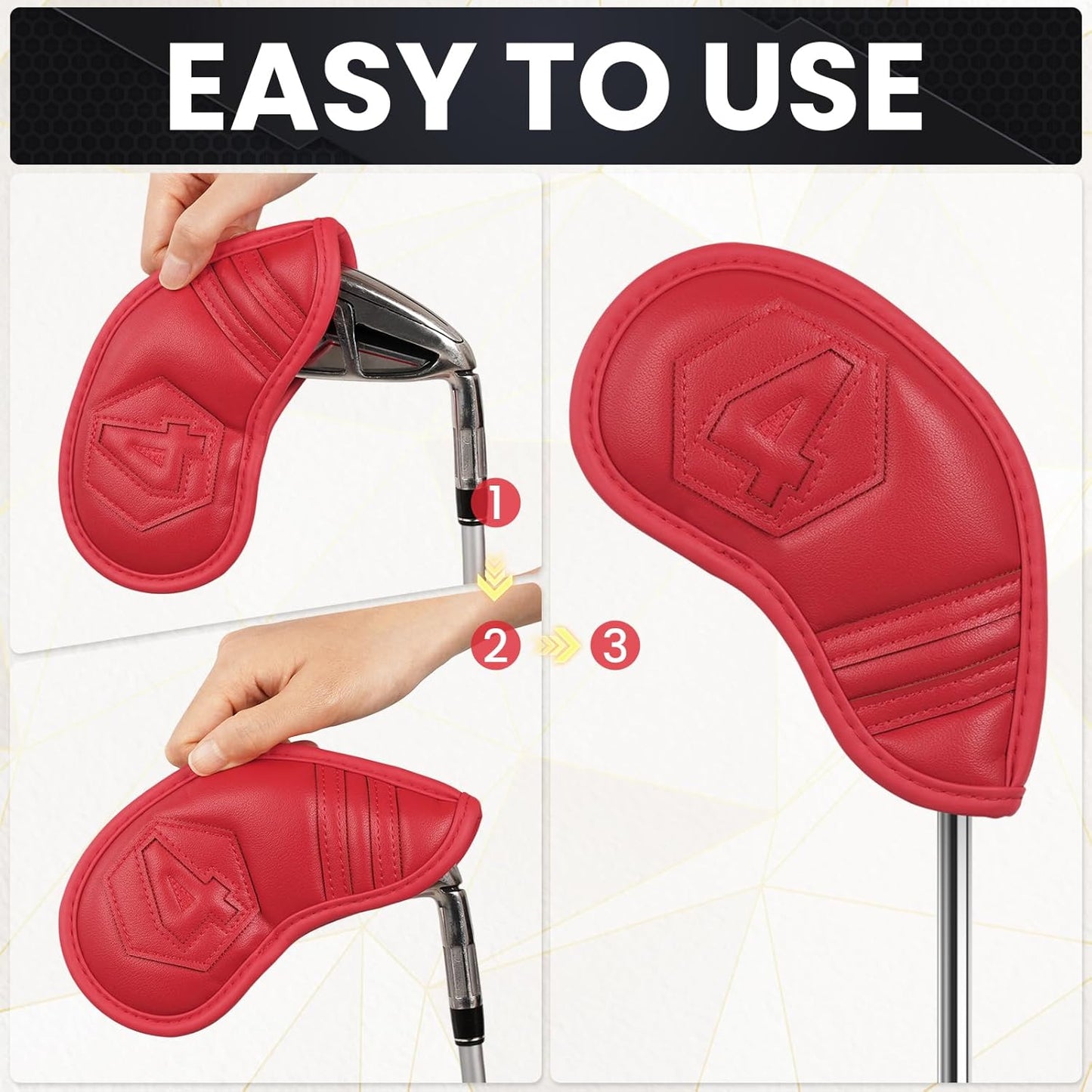 Magnetic Golf Iron Covers Set 10 Pcs Golf Iron Headcovers PU Leather Easy Off/On Protective Cover