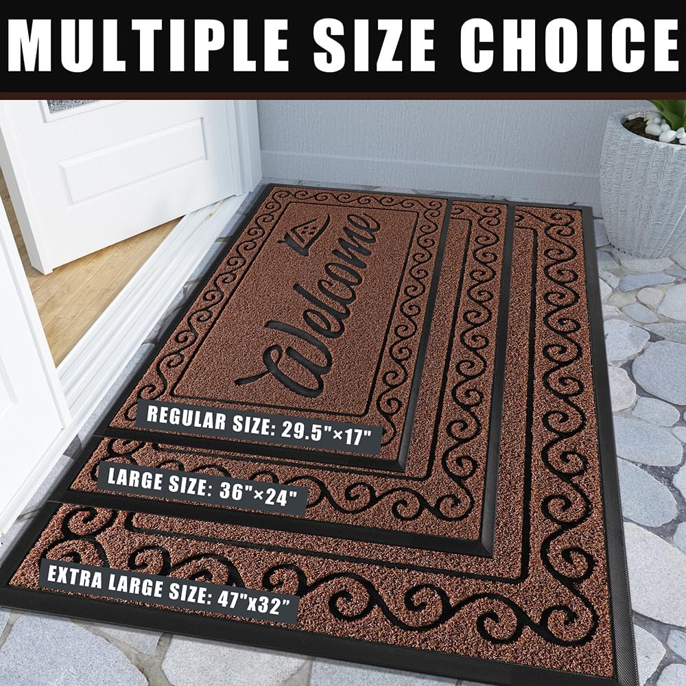 Yimobra Welcome Mat, Heavy Duty Sturdy Door Mats for Home Entrance Outdoor Indoor, Front Doormat for Outside Patio Floor Entry Porch Garage Office, Waterproof, Low Profile, 47 x 24, Maroon