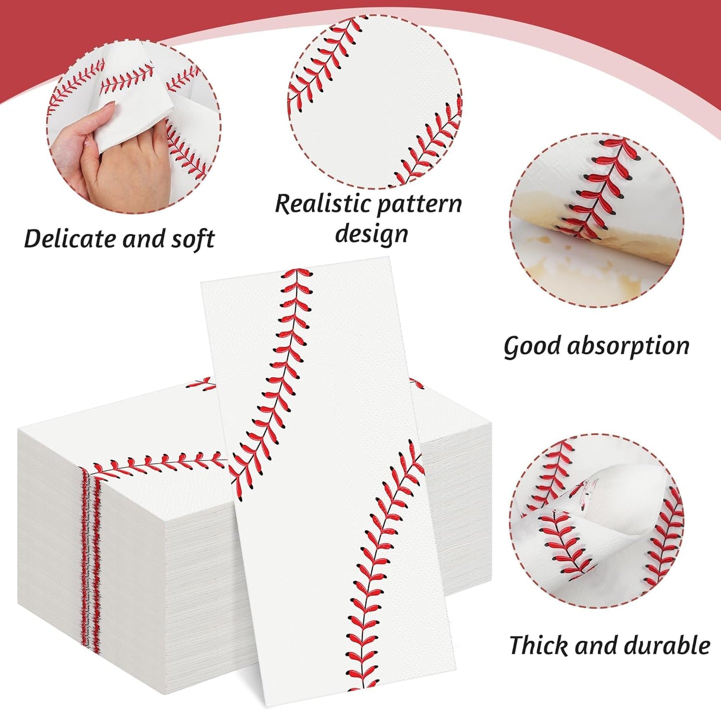 100 Pieces Baseball Napkins Disposable Baseball Party Napkins 7.8 x 4.3 Inches Baseball Paper Cocktail Napkins Baseball Birthday Supplies Decorations for Baseball Party Game Day Birthday