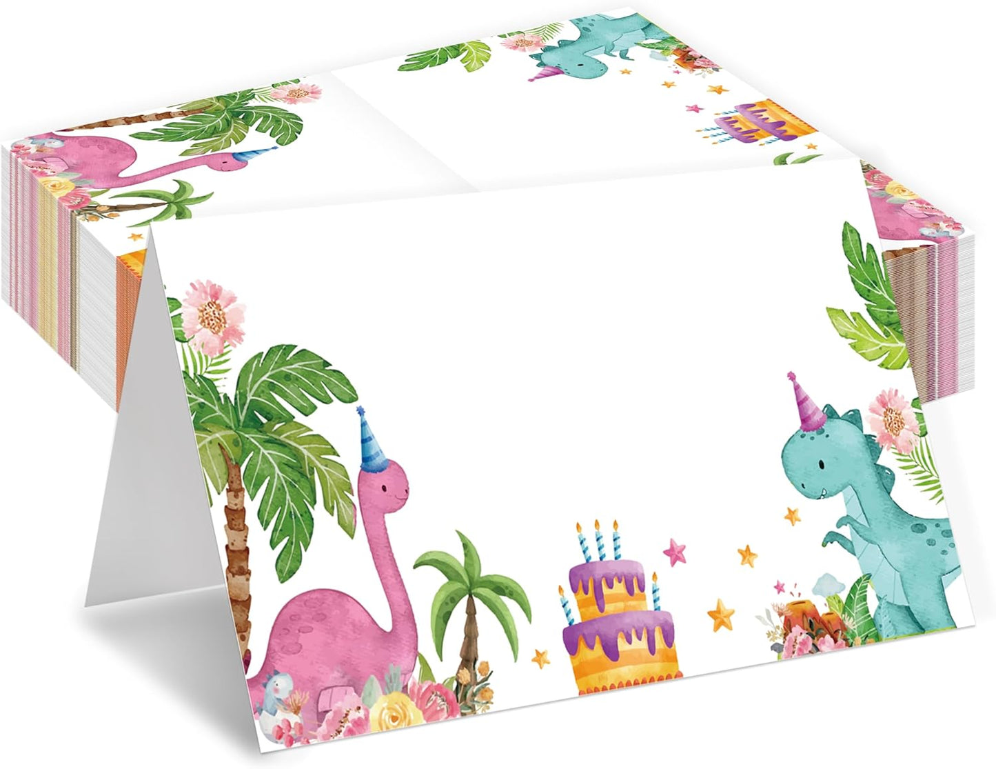 Dinosaur Place Cards, Safari Jungle Table Place Cards For Table Setting, Tropical Dino Name Cards For Birthday Party Baby Shower Gender Reveal, 25 Cards Included -17