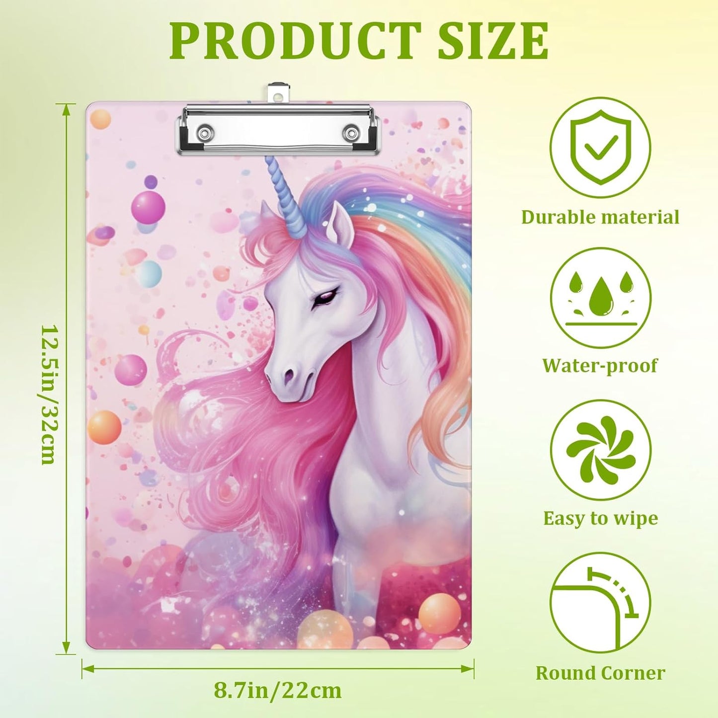 White Horse Clipboard,Decorative Rainbow Acrylic Clipboard with Low Profile Metal Clip for Office,School,Teachers,Students Standard Letter Size 9x12.5