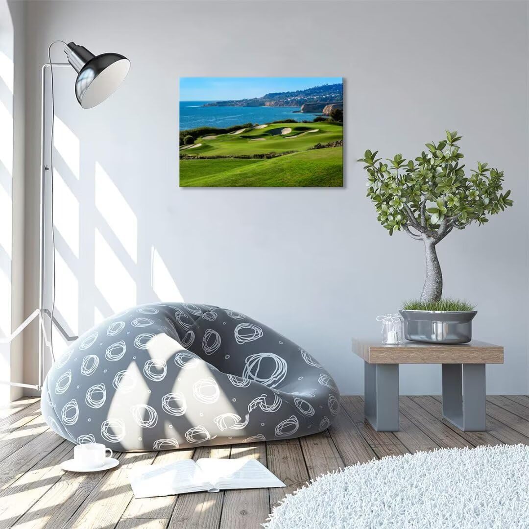 California Coastal Golf Course Wall Art for Living Room Bedroom Bathroom Home Decorations Coastal Golf Course Picture Poster Framed Artwork Canvas Prints Ready to Hang(12''H x 16''W)