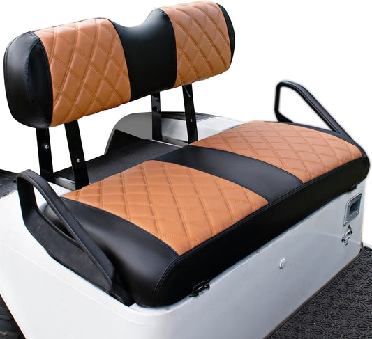 NOKINS Golf Cart Diamond Seat Covers Kit, Fit for EZGO TXT 1994-2013/EZGO RXV OEM Standard Front Seat Cushion, Golf Cart Vinyl Seat Cover, No Nails Required (Brown and Black)