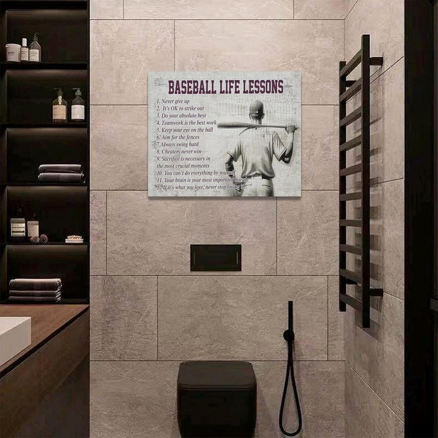 Baseball Life Lessons Wall Art - Sports Sign Retro Poster for Boy Men - Motivational Decorations Canvas Print Painting Artwork for Bedroom Bathroom Living Room Gym 20"x16"