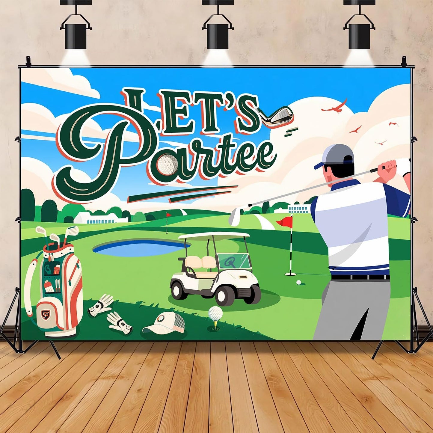 Let's Partee Golf Theme for Birthday Backdrop Green Grass Club Sports Grounds Photo Background Adult Kids Golf Birthday Party Decorations Banner Photo Booth Studio Props 10X7ft