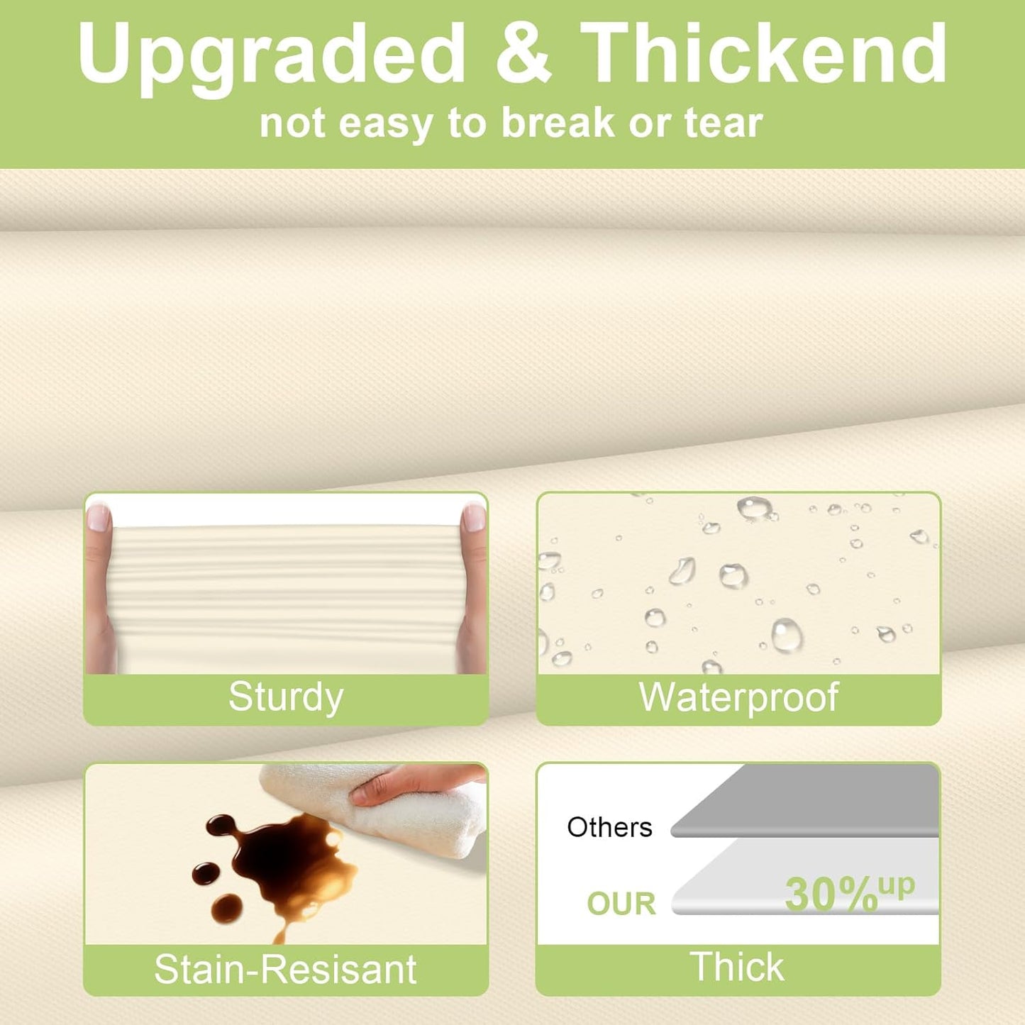 QIKSION Plastic Table Cloth Disposable 6 Pack, 54 x 108 Inch Tablecloths for Rectangle Tables, Ivory Plastic Table Cover