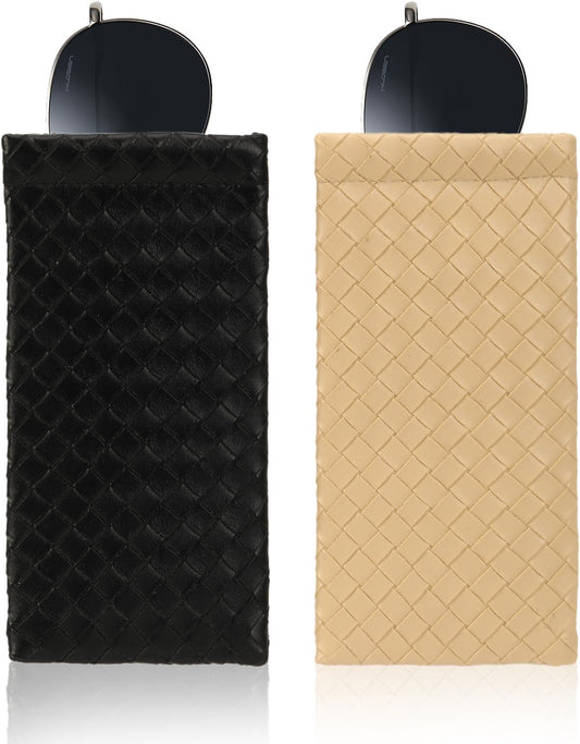 2 PCS Pu Sunglass Organizer Leather Pouch - Soft Squeeze Top Glasses Case Multipurpose Travel Eyeglass Case Pouch Bag