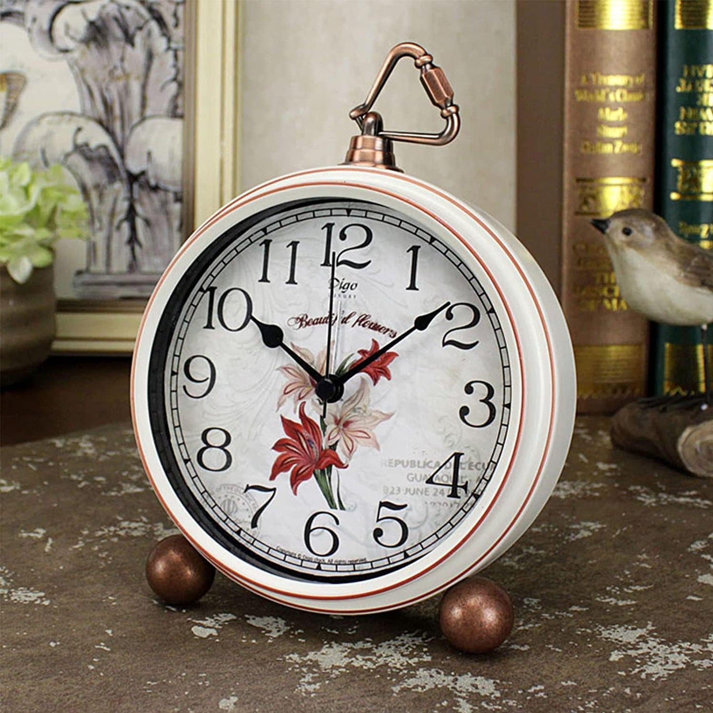 Maxspace Classic Vintage Clock - Elegant and Decorative Analog Clock,Silent Non-Ticking Clock with Distressed Metal Frame for Office, Living Room or Bedroom