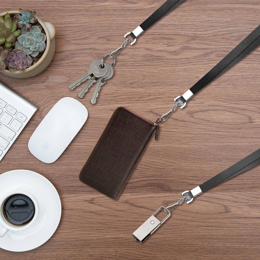 50 Pack Black Lanyard Bulk for ID Badge Holder - Durable Flat With Swivel Hook and Badge Clip