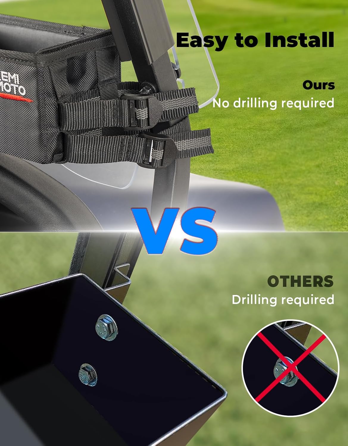 KEMIMOTO Golf Cart Inner Front Storage Basket No Drilling Golf Cart Organizer Foldable Universal Compatible with EZGO Drive Club Car Kandi Electric Golf Carts, 1680D Golf Cart Caddy Organizer, Black