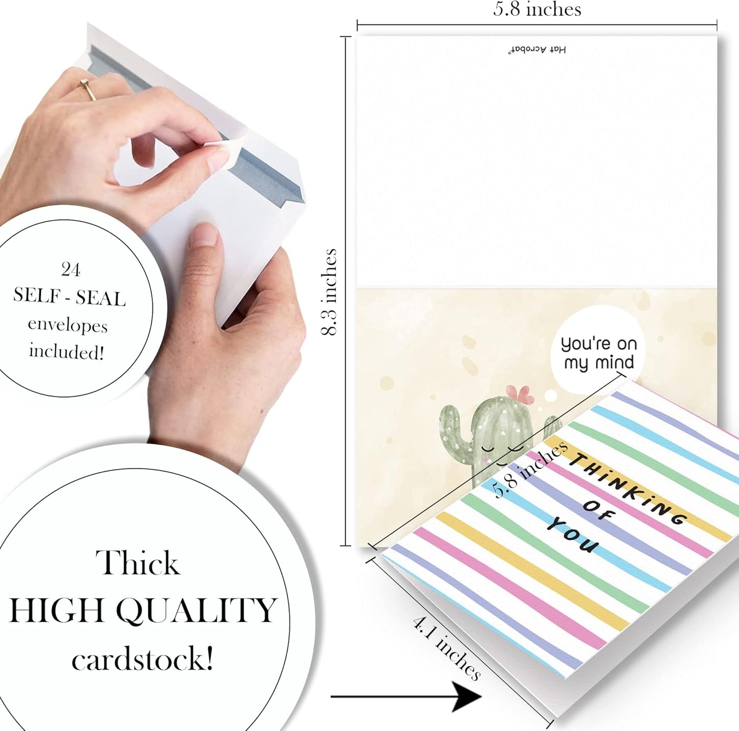 Thinking of You Cards with Envelopes - 24 Thinking of You Greeting Cards with Unique Designs and Inspiring Words - The Perfect Encouragement Cards to Send to a Close Friend, Relative or Loved One (24)