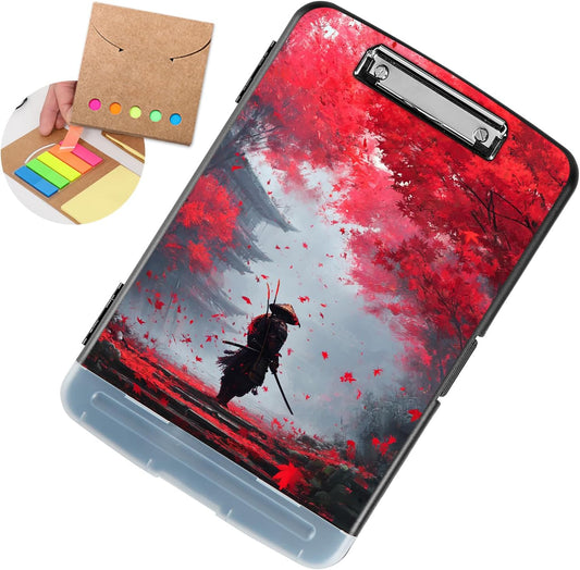 Clipboard with Storage - Large Capacity,Nursing Clipboard with Pen Holder,Heavy Duty,Plastic Side-Opening Folder for Teacher,Nurse - Japanese Samurai